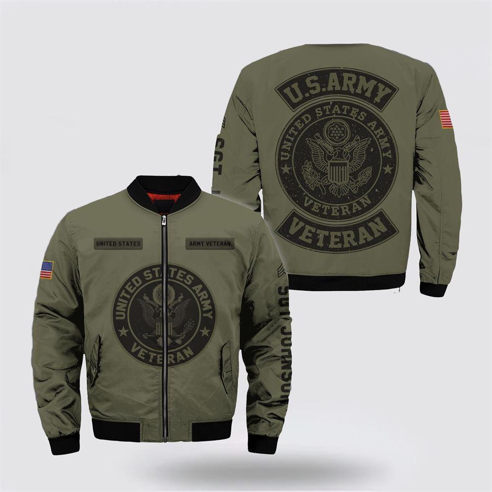 Army Bomber Jacket, Personalized Name Rank Us Army Veteran Military Bomber Jacket Men Ranks, Veteran Bomber Jacket