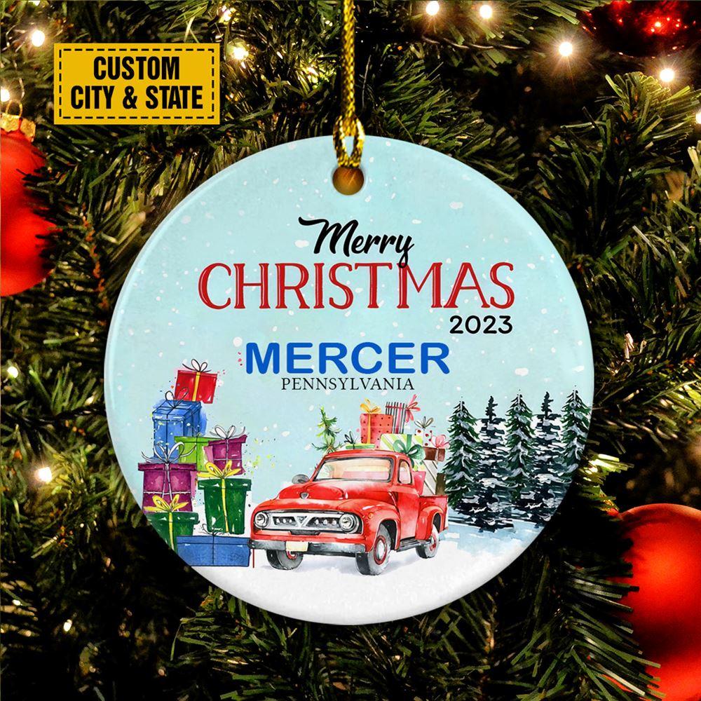 Christmas Ornament, Merry Christmas 2023 Customized Circle Ceramic Ornament, Christmas Ornaments 2023