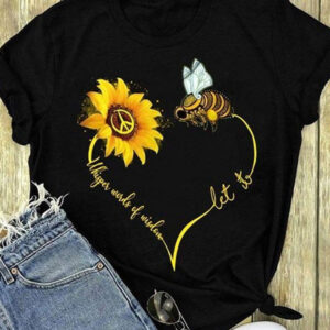Hippie peace sunflower bee whisper words of wisdom let it unisex t shirt black size XS-5XL high quality
